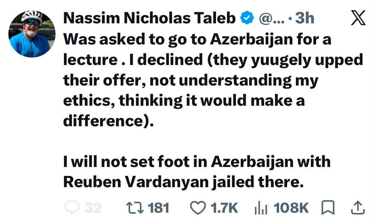 Нассим Талеб отказался выступить с лекцией в Азербайджане
